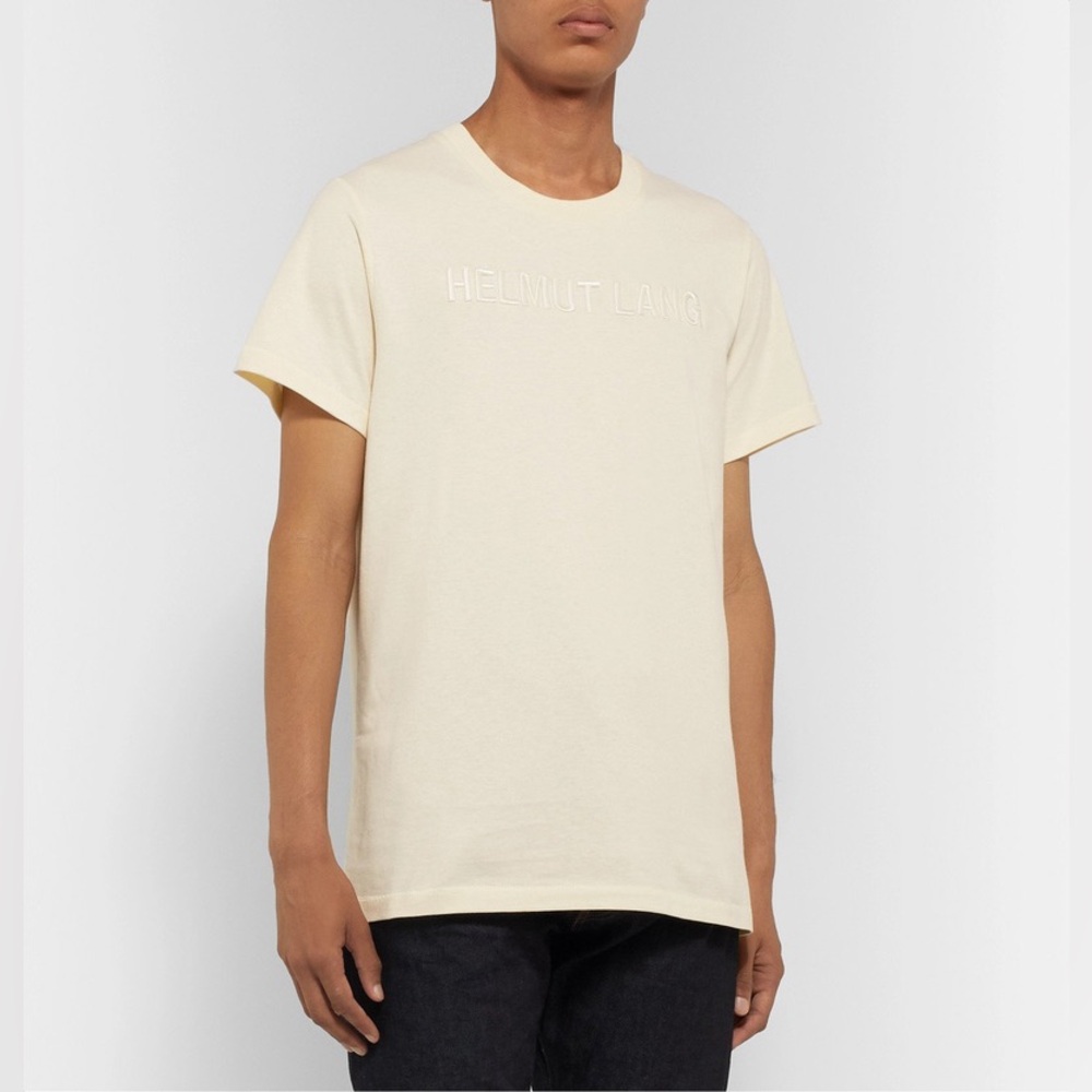 Helmut Lang Standard Tonal Embroidered Logo SS Tee Ivory Size L unisex